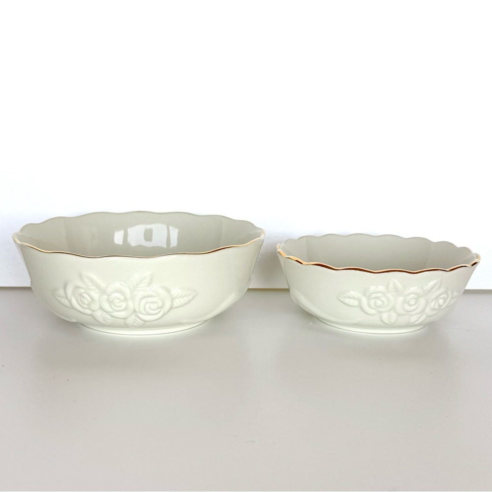 Lenox Ivory Rose Blossom Bowls Gold Trim Porcelain Set Of 2 NEW - Picture 14 of 16